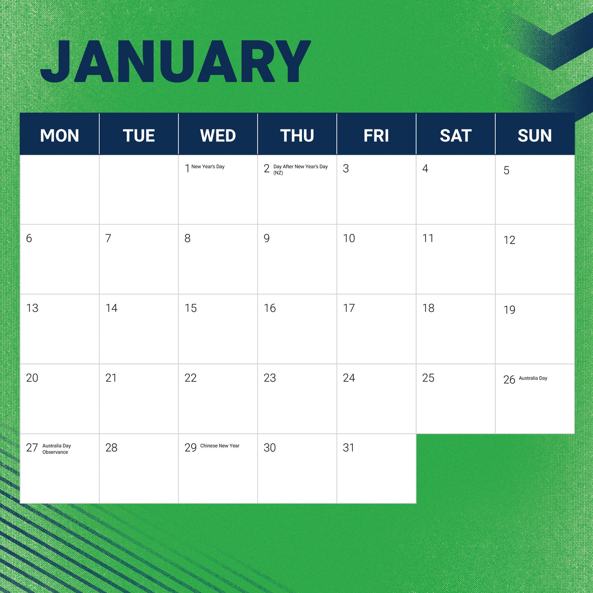 NRL Canberra Raiders 2025 Calendar Paper Pocket