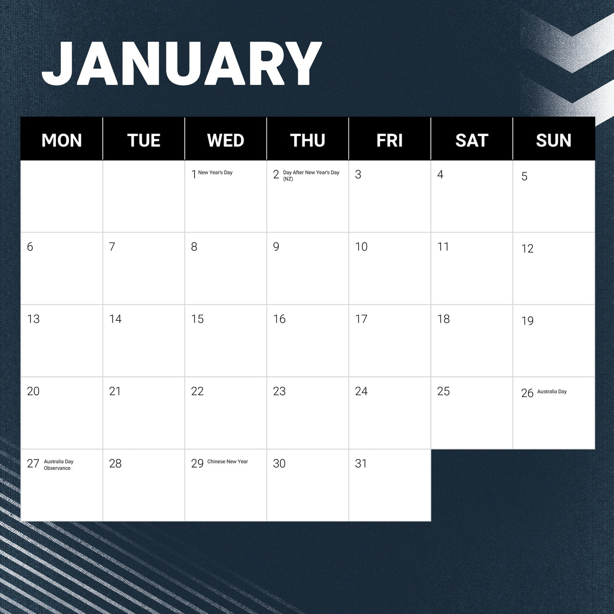 NRL Penrith Panthers 2025 Calendar Paper Pocket