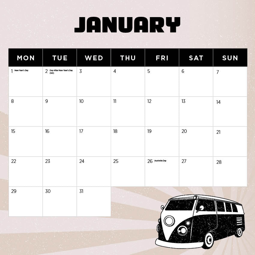 2024 Retro Vans Calendar Paper Pocket