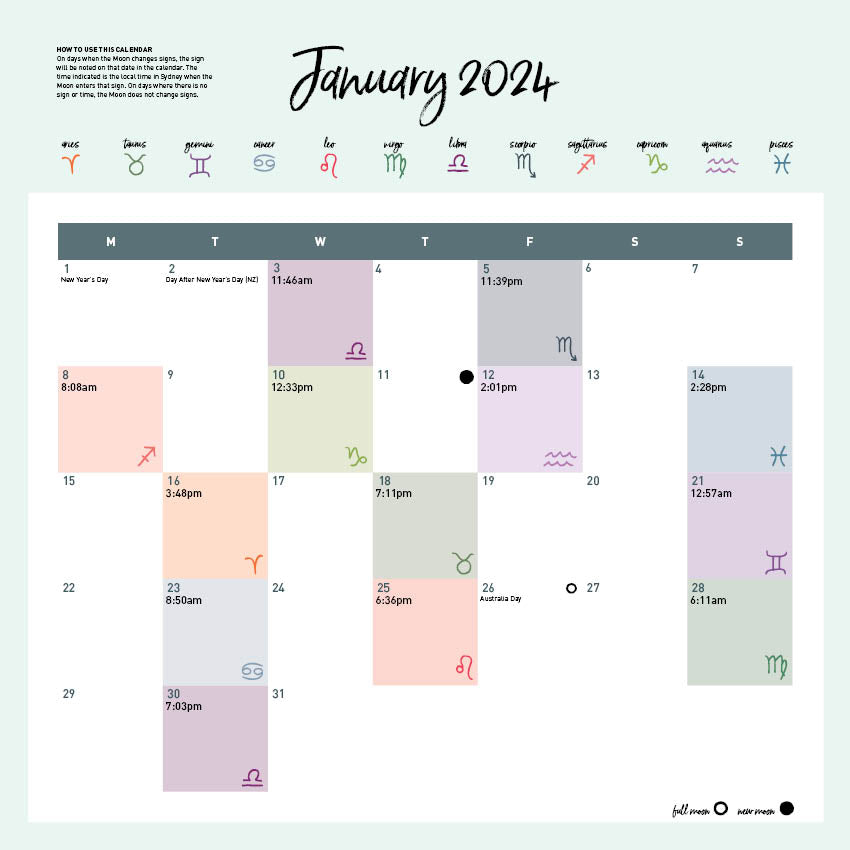 2024 Wellbeing Astrology Calendar Paper Pocket