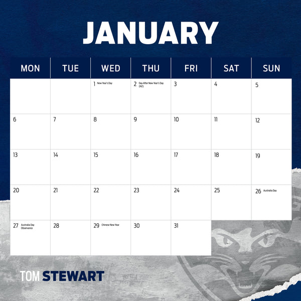 AFL Geelong Cats Calendar 2025 January