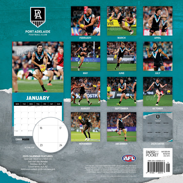 AFL Port Adelaide Power Calendar 2025 Monthly Overview