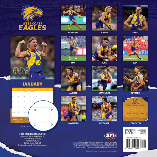 AFL West Coast Eagles Calendar 2025 Monthly Overview