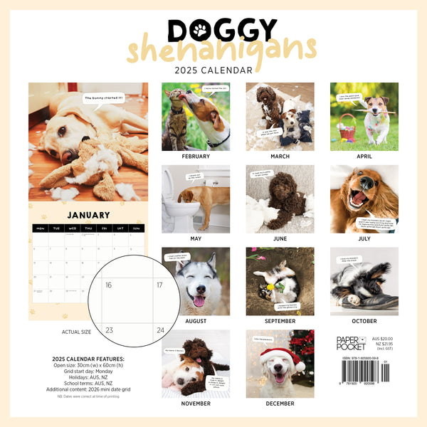 Doggy Shenanigans Calendar 2025 Monthly Overview