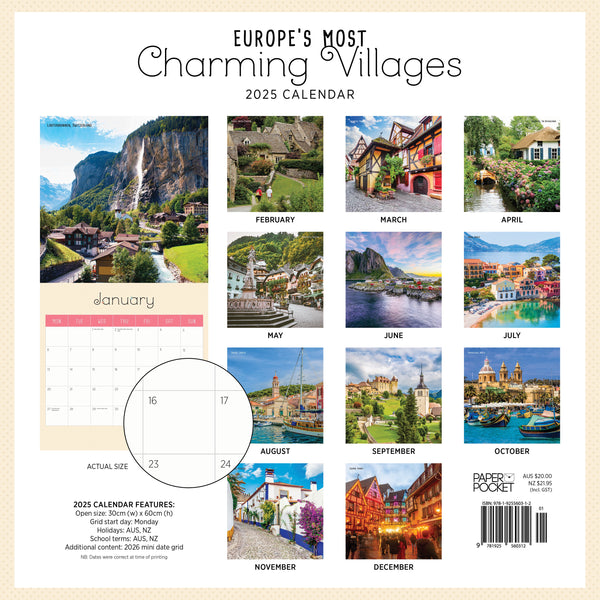 Europe's Most Charming Villages Calendar 2025 Monthly Overview