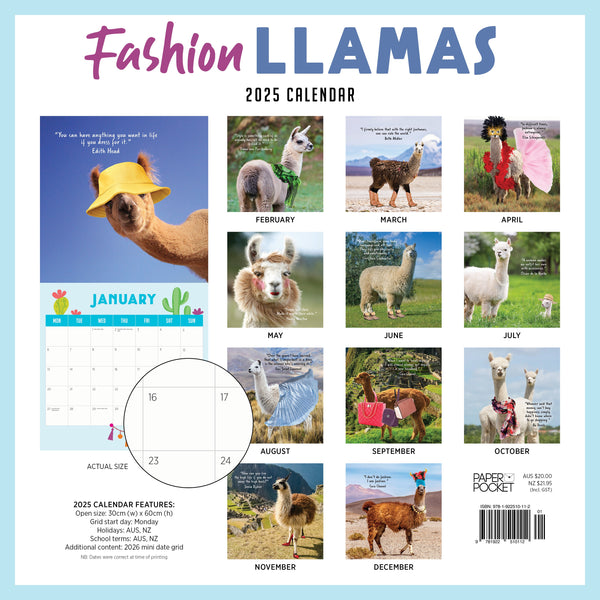 Fashion Llamas Calendar 2025 Monthly Overview