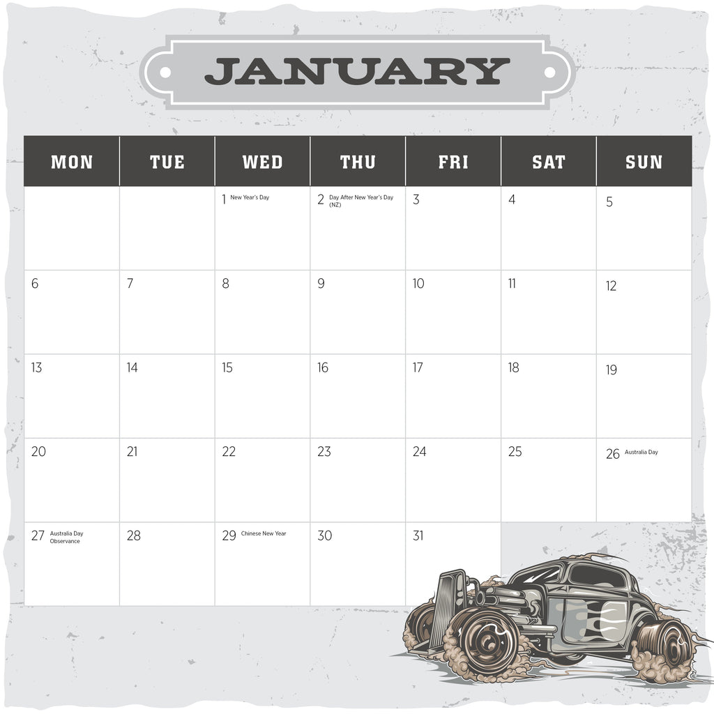 Hot Rods 2025 Calendar Paper Pocket