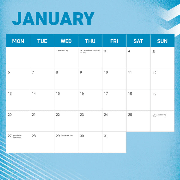 NRL Cronulla Sutherland Sharks Calendar 2025 January