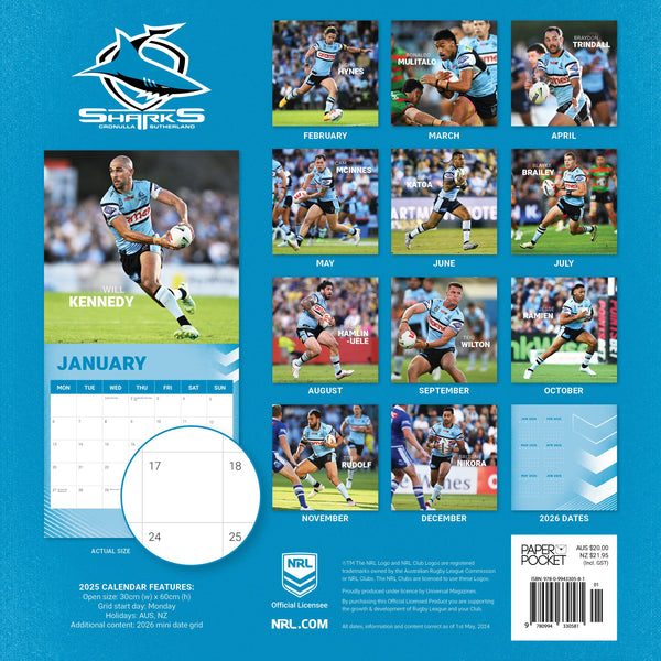 NRL Cronulla Sutherland Sharks Calendar 2025 Monthly Overview