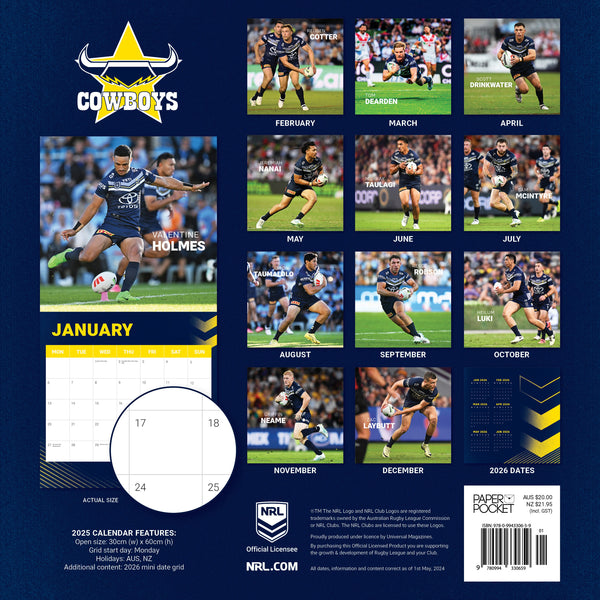 NRL North Queensland Cowboys Calendar 2025 Monthly Overview