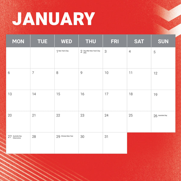 NRL St George Illawarra Dragons Calendar 2025 January