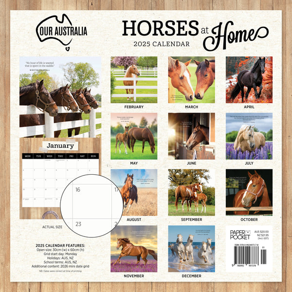 Our Aust. Horses at Home Calendar 2025 Monthly Overview