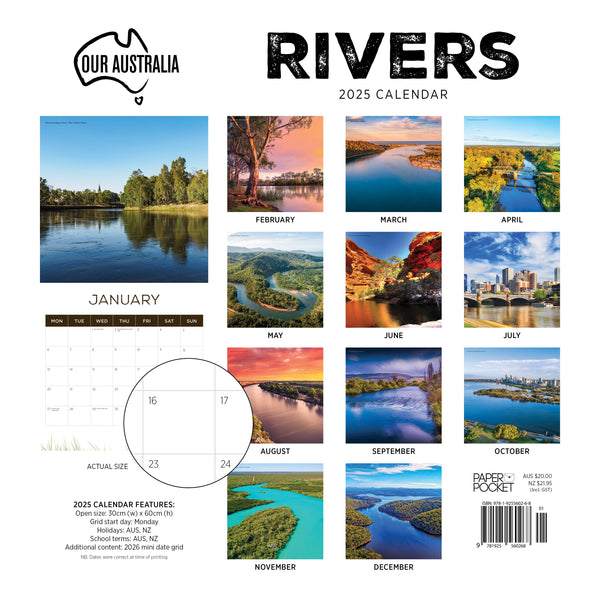 Our Australia Rivers 2025 Calendar Monthly Overview