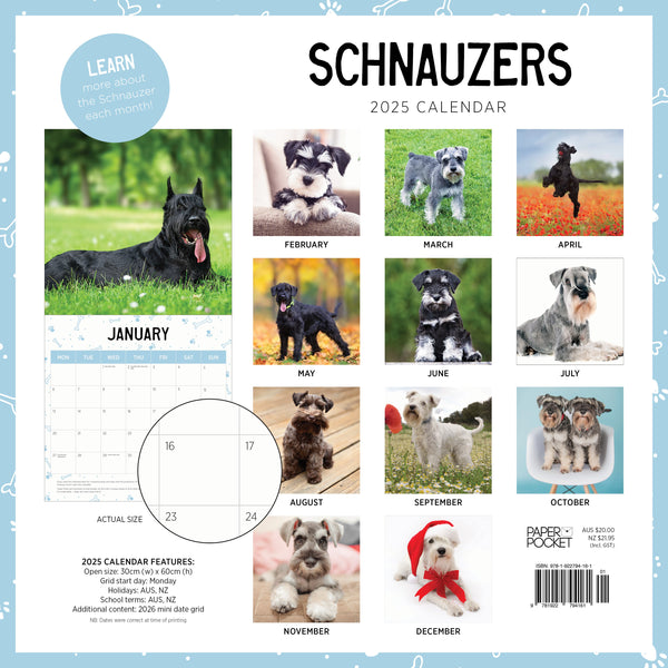 Schnauzers Calendar 2025 Monthly Overview