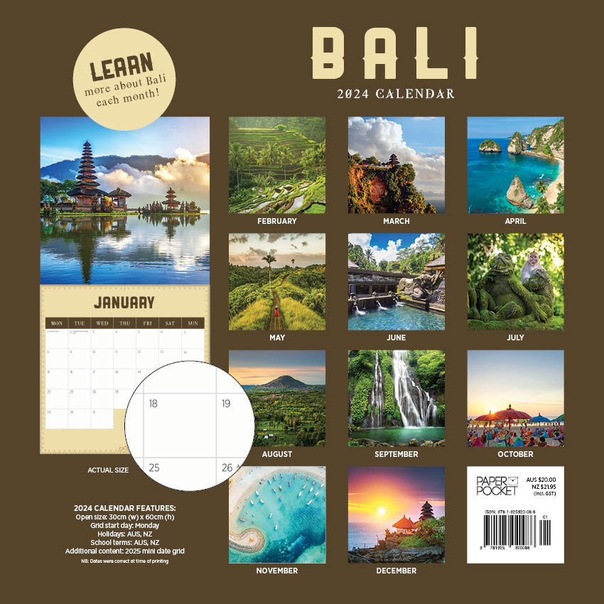 2024 Bali Calendar Paper Pocket