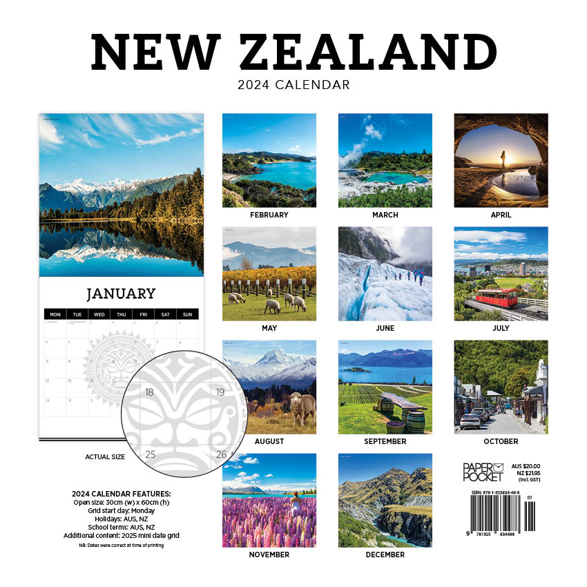 2024 New Zealand Calendar Paper Pocket