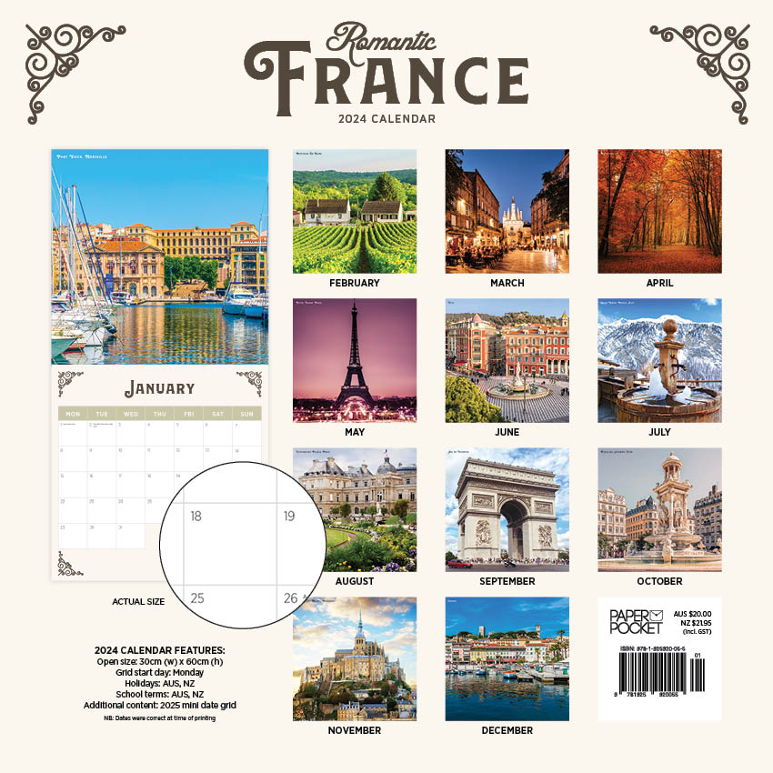 2024 Romantic France Calendar Paper Pocket